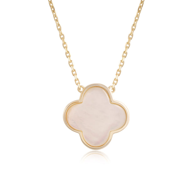 Oversized MOP Clover Necklace in Yellow Gold