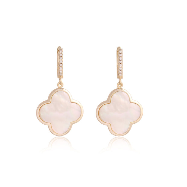 Oversized MOP Clover CZ Latch Back Earrings