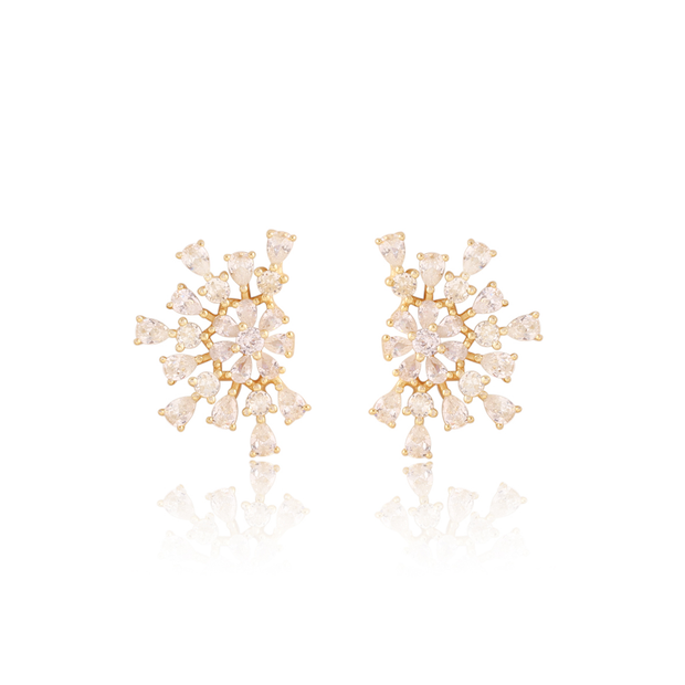 Airy Floral Cluster Half & Half Look Studs in Yellow Gold