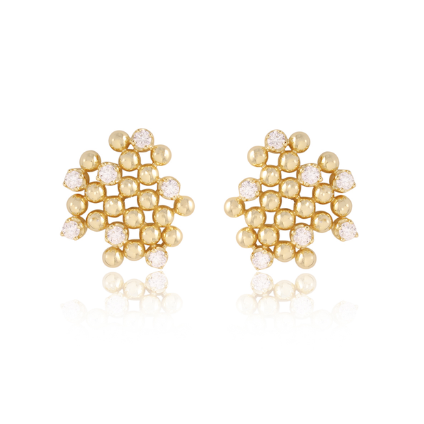 Polished Balls & CZ Scattered Stud in Yellow Gold