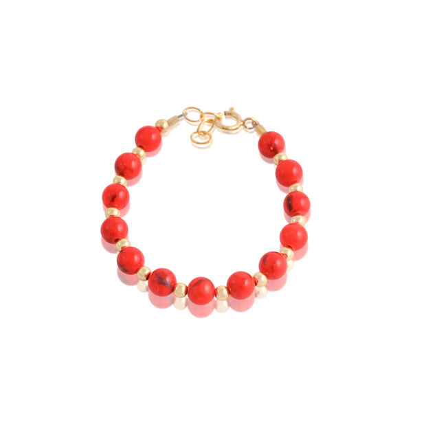 Coral Red Swarovski Pearl & Gold Ball Bracelet