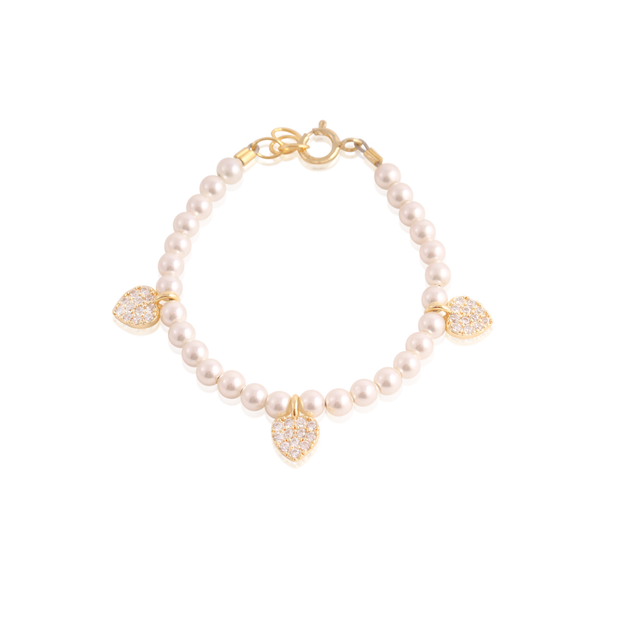 Mini Pearls & Triple Pave Heart Charm Bracelet