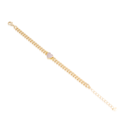 Pave Puffed CZ Heart Cuban Link Bracelet in Yellow Gold