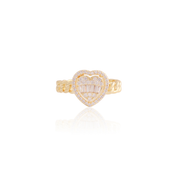 Baguette Heart CZ Cuban Link Ring