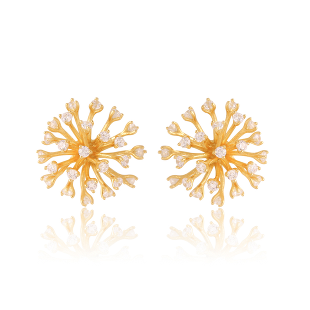 BIJOUX Large CZ Starburst 3D Studs in Yellow Gold