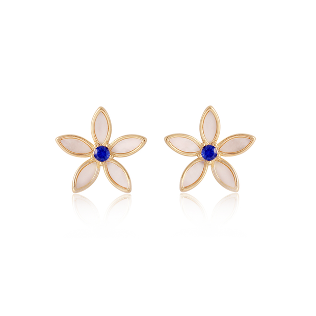 Pointed Mother of Pearl Blue CZ Flower Stud