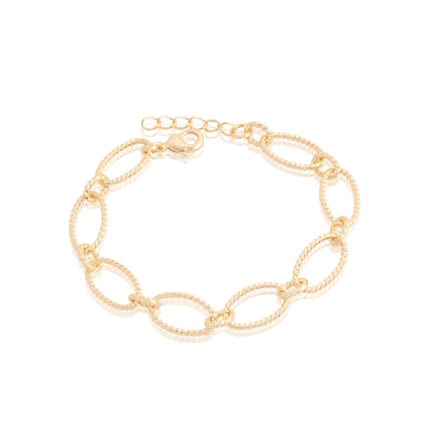 Ribbed Oval Link Bracelet in Yellow Gold