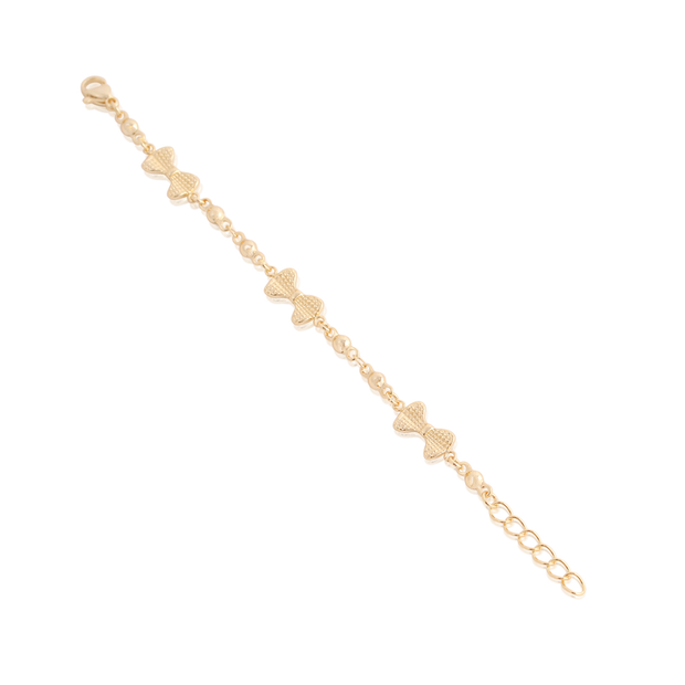 Textured Bows & Polished Balls Bracelet in Yellow Gold