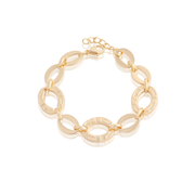 Textured & Polished Ovals Link Bracelet in Yellow Gold