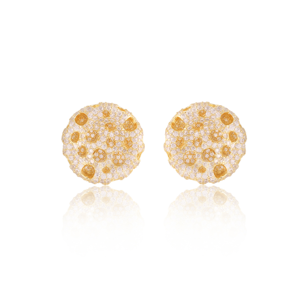 Inverted CZ Overlay Round Studs in Yellow Gold