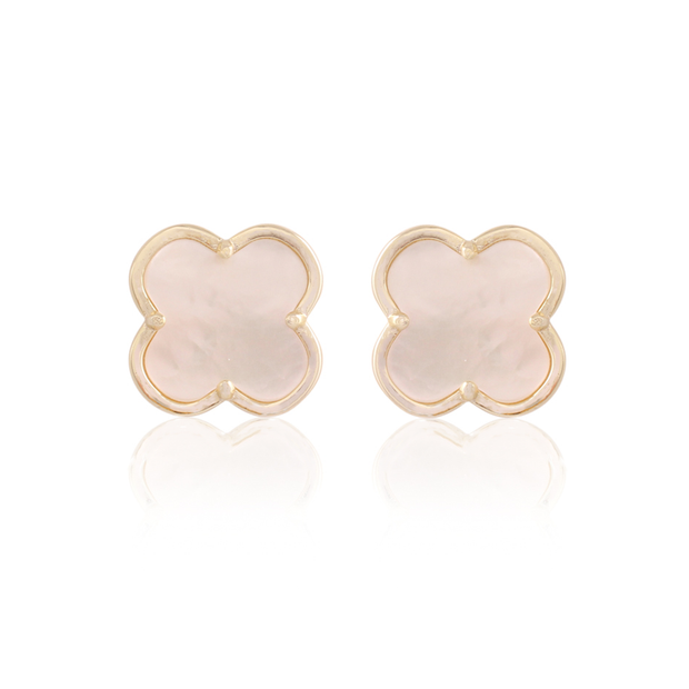 16mm Bezel Set Mother of Pearl Clover Studs