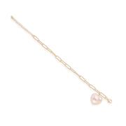 Mother of Pearl CZ Heart Charm Delicate Ribbed Paperclip Bracelet