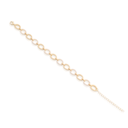 Small Brushed & CZ Open Ovals Bracelet in Yellow Gold