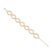 Open Brushed Large Ovals CZ Pave Connectors Bracelet in Yellow Gold