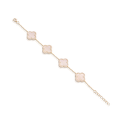 Four Mother of Pearl CZ Clover Bracelet in Yellow Gold