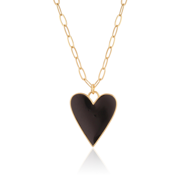 Large Enamel Black Heart Paperclip Necklace