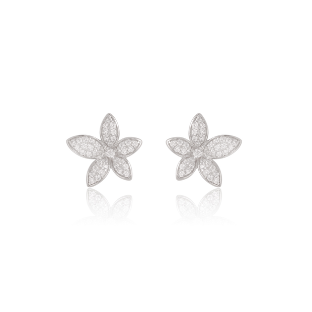 Pave Uneven Flower CZ Stud in White Gold