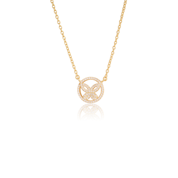 Mini CZ Butterfly Open CZ Circle Pendant in Yellow Gold