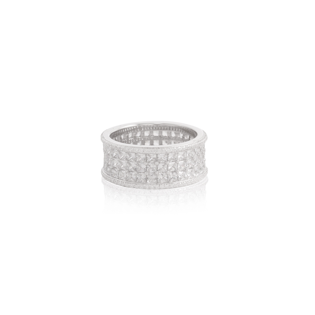 Thick Square CZ Pave Band Ring in White Gold