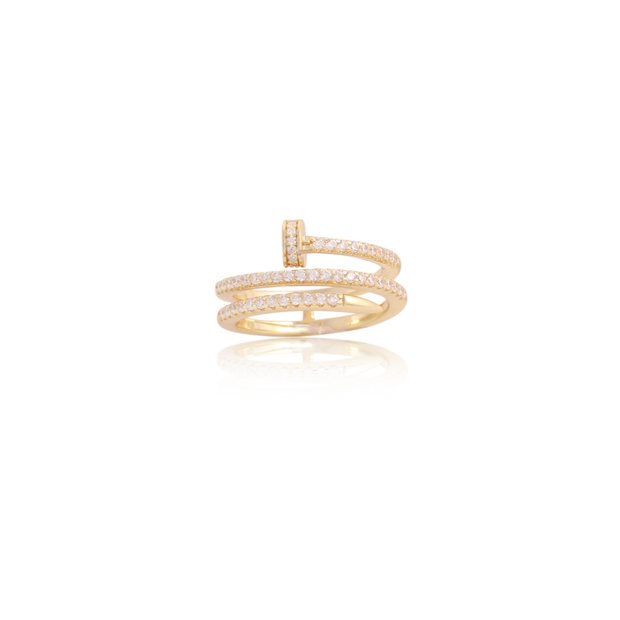 Double Wrap CZ Nail Ring in Yellow Gold