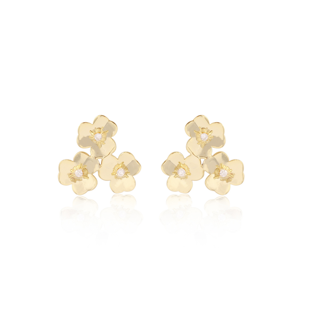 Triple Polished Mini Clover Cluster Studs in Yellow Gold