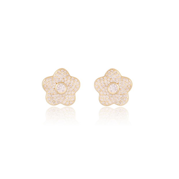 Pave Sweet CZ Floral Stud in Yellow Gold