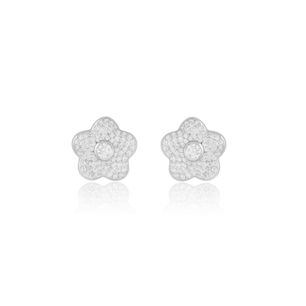 Pave Sweet CZ Floral Stud in White Gold