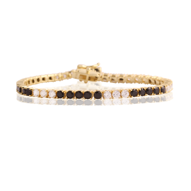 3mm Onyx & CZ Interval Tennis Bracelet in Yellow Gold