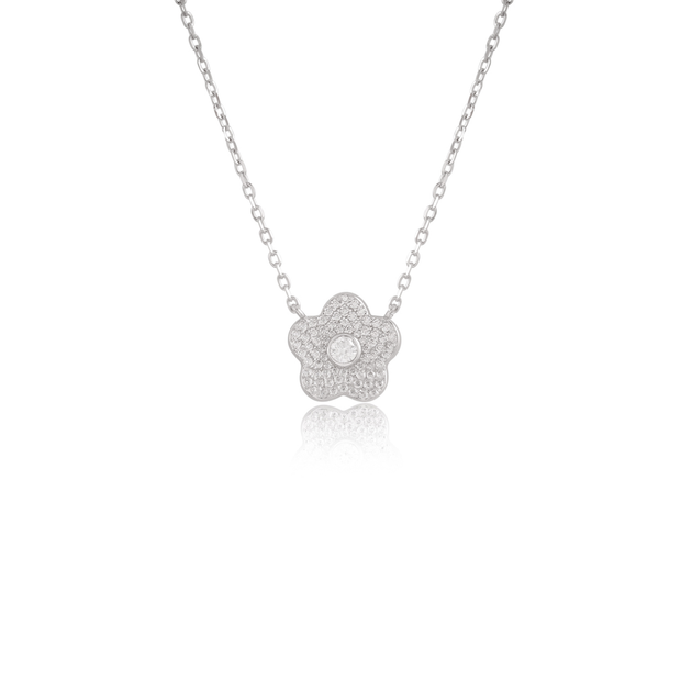 Sweet Pave Floral Pendant in White Gold