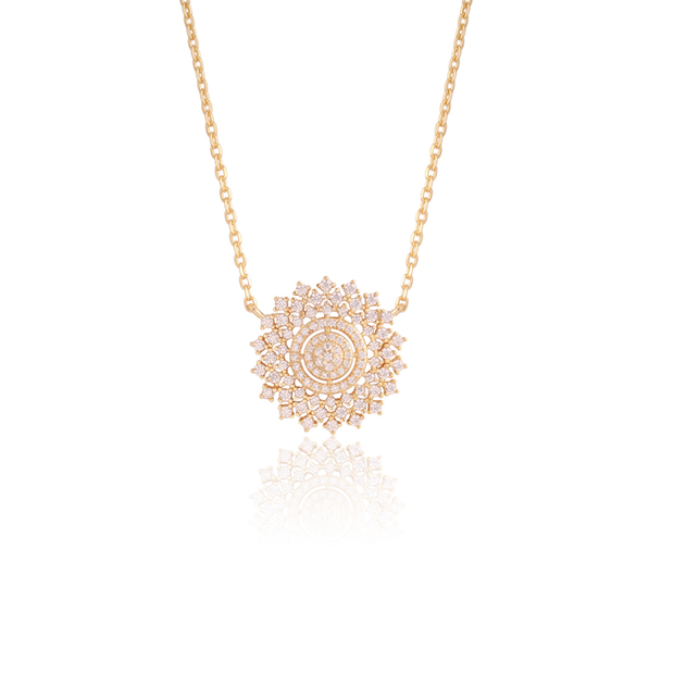 Layered Burst CZ Pendant in Yellow Gold