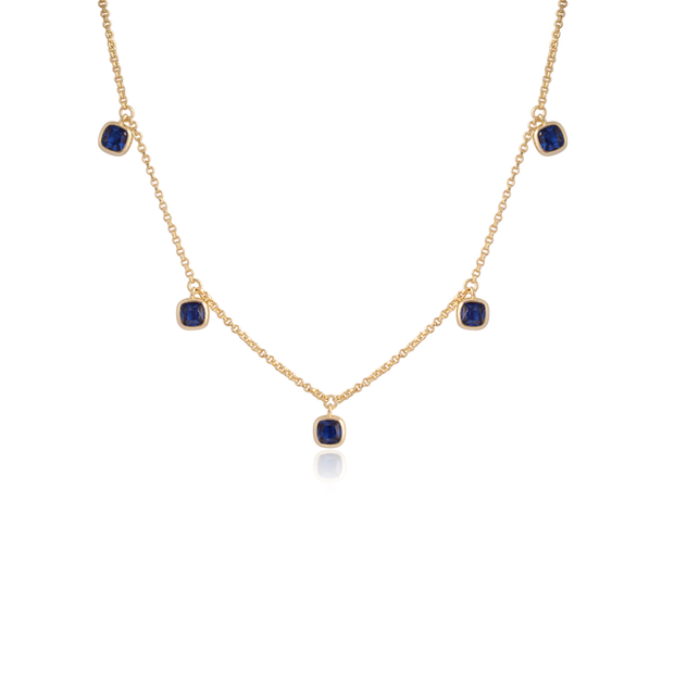 Five Mini Square Bezel Sapphire CZ Charms Necklace in Yellow Gold