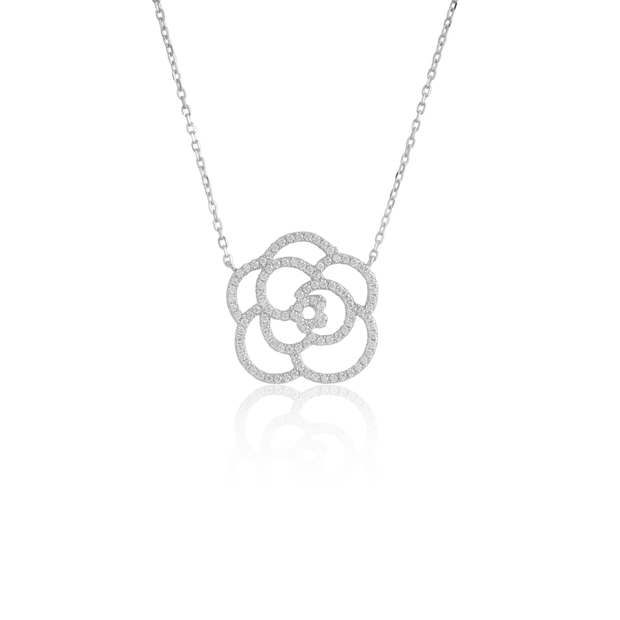 Open Pave Flower Pendant in White Gold