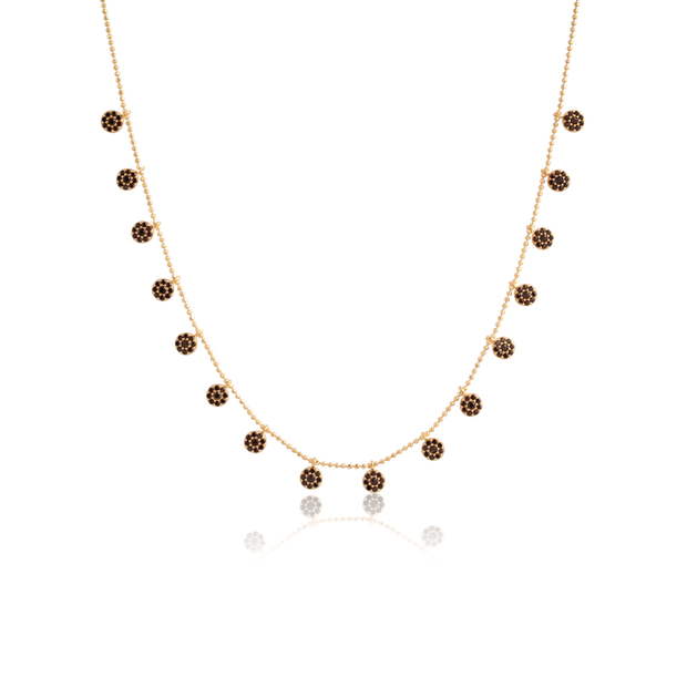 Mini Onyx Pave Circle Beaded Chain Short Necklace