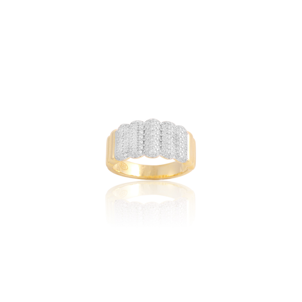 Thick Pave & Polished Rippled Two-Tone Ring