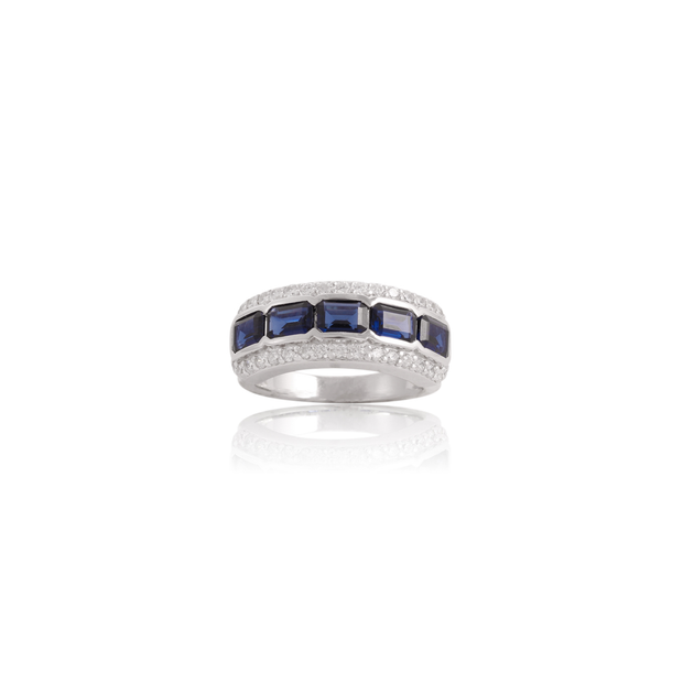 Thick Emerald-Cut Sapphire CZ Border Half Eternity Band