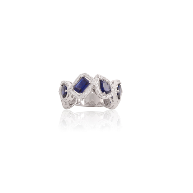 Teardrop & Rectangle Halo Sapphire Band Ring