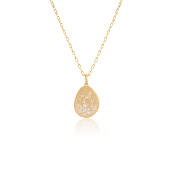 Matted Teardrop Scattered CZ Necklace