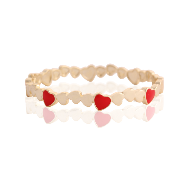 Polished & Red Enamel Hearts Kids Slide-On Bangle