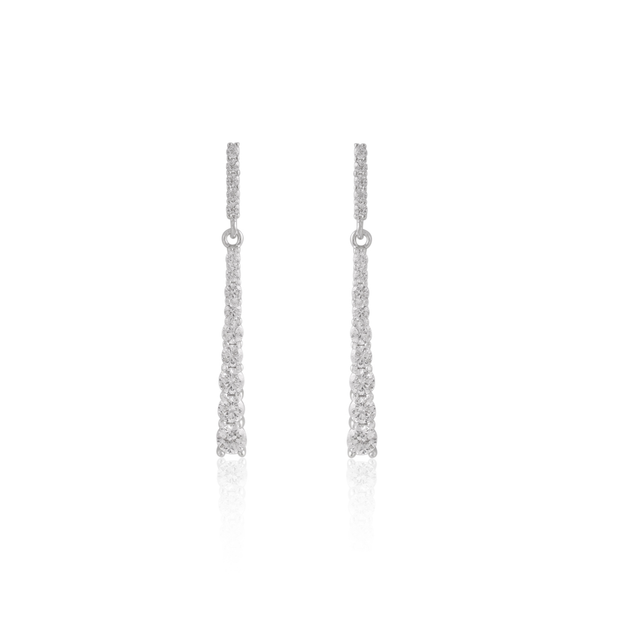 Linear Graduating CZ Earrings in White Gold