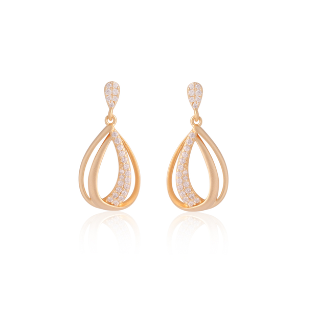 Double Matte Teardrop Cz Earring in Yellow Gold