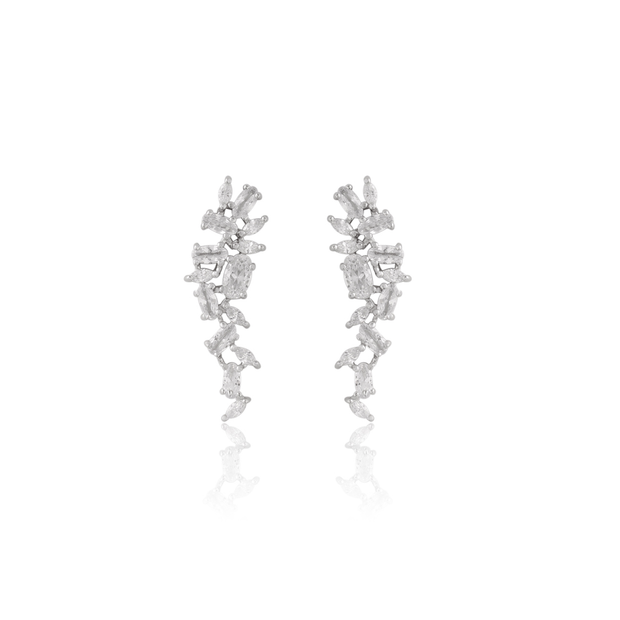 Multi-Shaped Cluster CZ Earring in White Gold