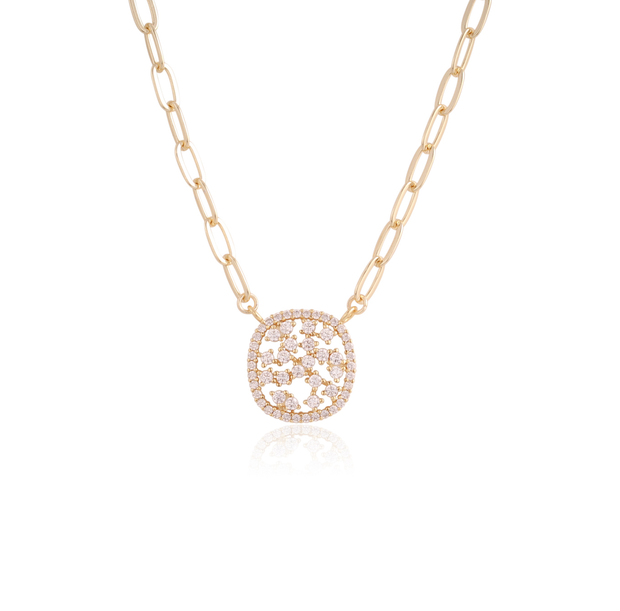 Scattered Cz Necklace on Paperclip Chain in Yellow Gold