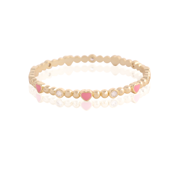 Polished & CZ Balls Enamel Slide-On Kids Bangle in Pink