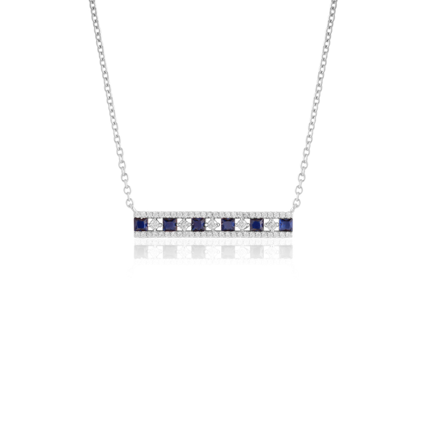 Sapphire & CZ Bar in White Gold