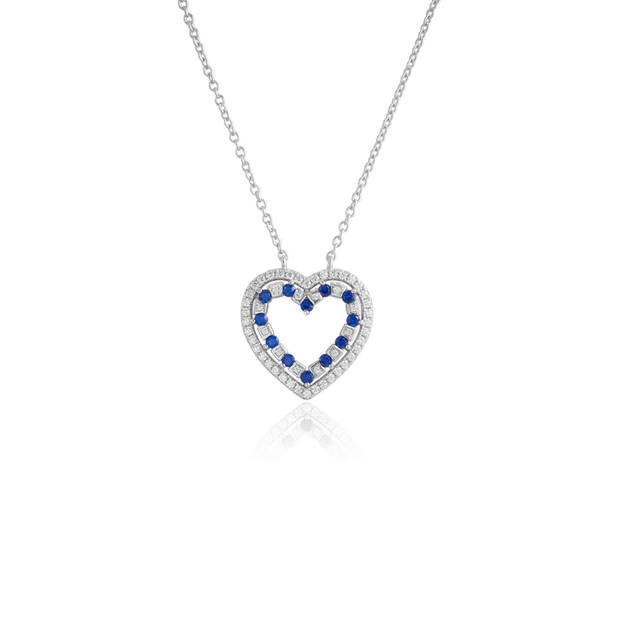 Sapphire & CZ Heart in White Gold