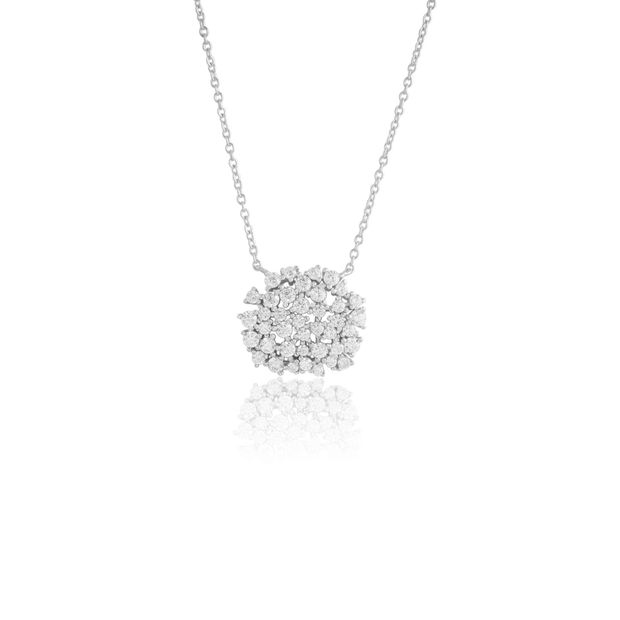 CZ Cluster Round Pendant in White Gold