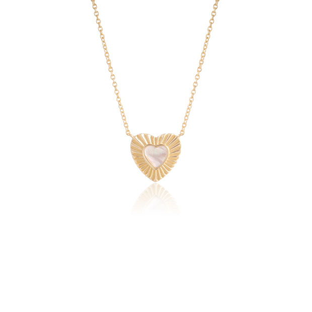 Mother-of-Pearl Heart Pleated Gold Outline Pendant