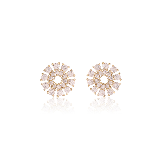 CZ Small Burst Studs in Yellow Gold