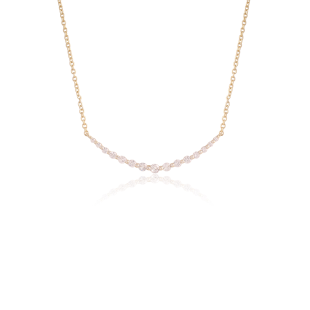 Shared Prongs Bar Graduating CZ Necklace in Yellow Gold