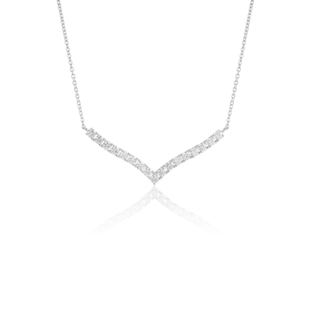 CZ " V" Necklace in White Gold